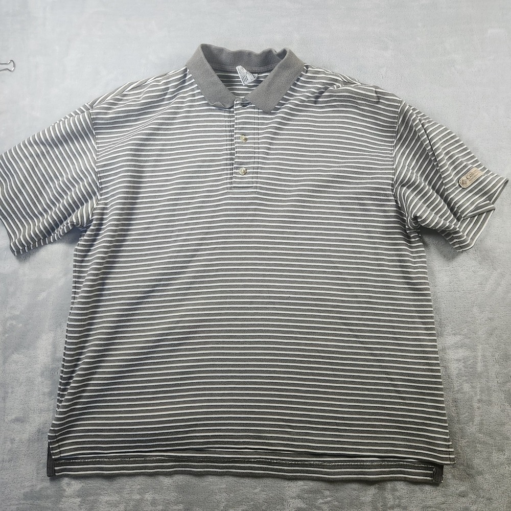 Columbia Polo Shirt Men Medium Grey Striped Short Sleeve 100% Cotton Vintage‎